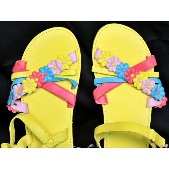 2009 Gymboree Happy Rainbow Sandals Shoes sz 2 Bright Yellow Flowers Strappy - Picture 2 of 5